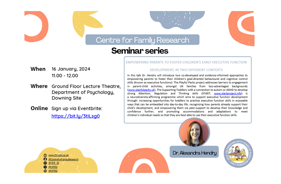 Centre for Family Research Seminar Series. Tuesdays, 11am-12pm. Join us in person at the Old Cavendish Building or sign up via Eventbrite to join us online: https://bit.ly/46tUVVO