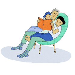 Grandparent reading to one very young child and one older child